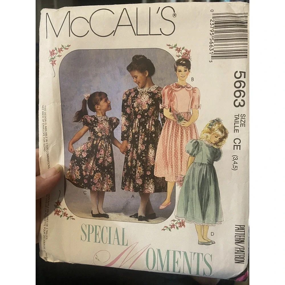 Vintage McCalls 5663 Girls Special Moments Dress Sewing Pattern Size 3-5 Uncut